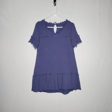 Daytrip Dress Small Dusty Blue Gauze Ruffle Fringe Mini Boho Fairy Festival