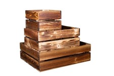 SHALLOW BURNTWOOD WOODEN CRATES - STORAGE BOXES — Market Stall Display Craft