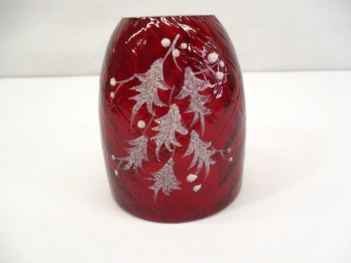 Fenton Fairy Lamp TOP ONLY Ruby Red Handpainted Holly Christmas Diamond Signed