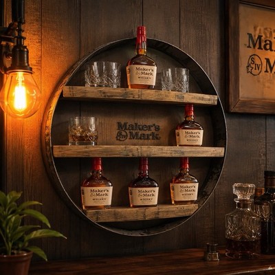 Maker s Mark Distillery Bourbon Barrel Wall Shelf 23  Rustic Whiskey Display