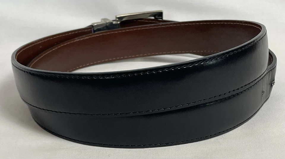 Cinturón de vestir reversible para hombre talla 44 negro marrón imitación cuero hebilla plateada Foto 2 de 4