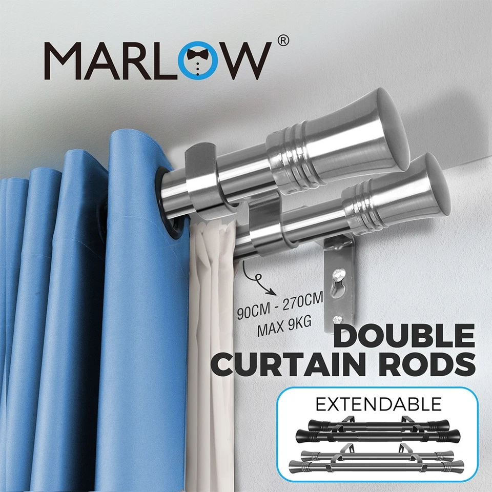 Marlow Adjustable Double Curtain Tension Rod Extendable Rack Steel Hanging Pole