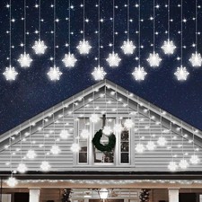 Christmas White Icicle Lights with Snowflake, 150 LED Curtain