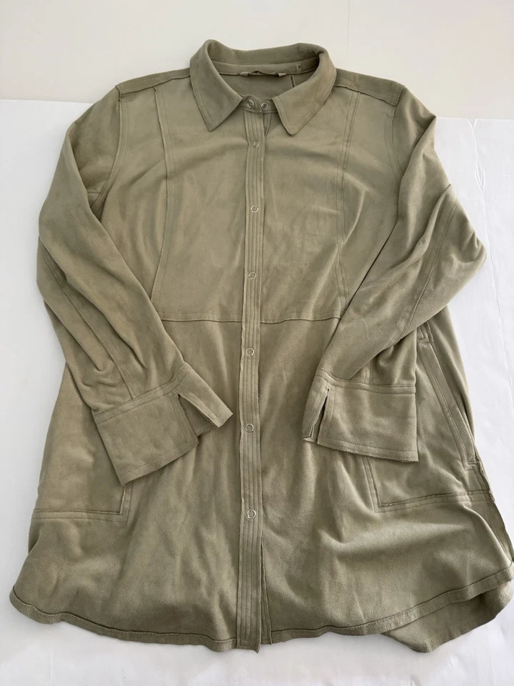 Chaqueta Camisa Suave Envolvente Imitación Gamuza A Presión Beige Tostado Para Mujer’s Bolsillos M Foto 2 de 4