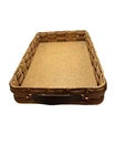 Vintage Wicker 9x13 Casserole Carrier Basket Cork Base Leather Handles Pyrex