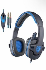 SADES Black Blue Over-Ear Stereo Headset Boom Mic 3.5mm Adjustable Headband