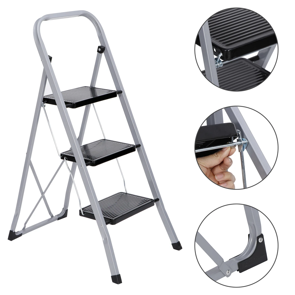 3 Step Ladder Folding Step Stool with Wide Anti Slip Pedal