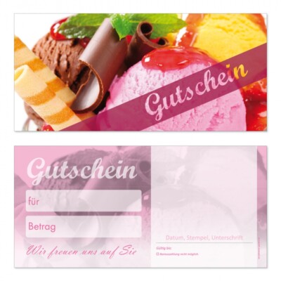 100 Geschenkgutscheine-216 Din Lang Speiseeis für Eisverkäufer Eisdielen