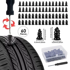 60 Tire Repair Screw Rubber Plug Nail Car Tyre Puncture Repair Kit + Screwdriver