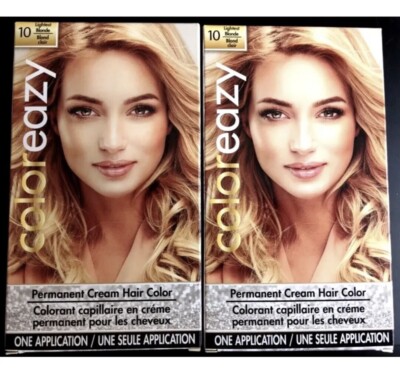 SET OF 2 Coloreazy Permanent Cream Hair Color One Application #10 Lightest Blond