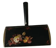 Vintage Perk Table Crumb Sweeper Silent Butler Black Flowers Roller Swiss Made