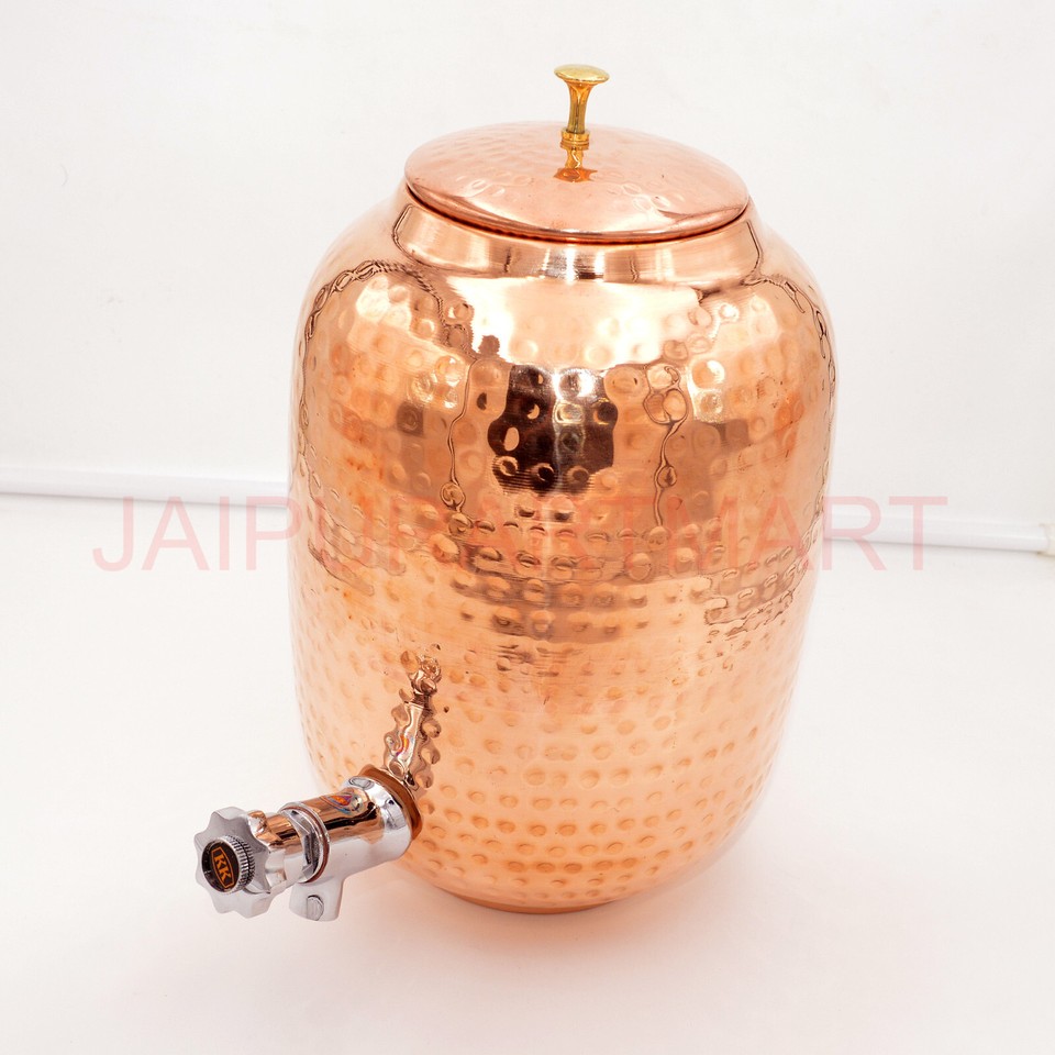100% PURE COPPER 8 LITRE DIPENER/MATKA POT WITH ONE TEET TAP ET