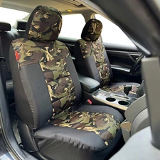 For Ford Territory Army Camo & Black Canvas Car Seat Covers Front Set