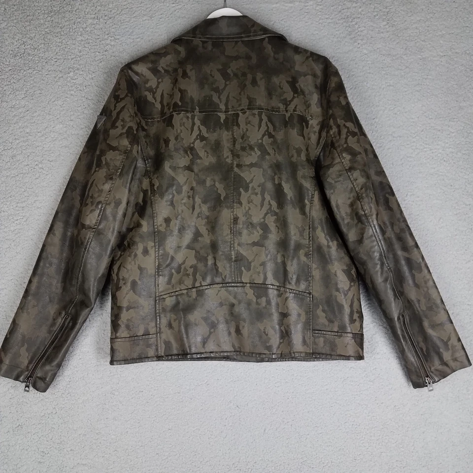 Chaqueta Guess Imitación Cuero Para Mujer Grande Camuflada Moto Cremallera Completa Marrón Informal Forrada Foto 2 de 4