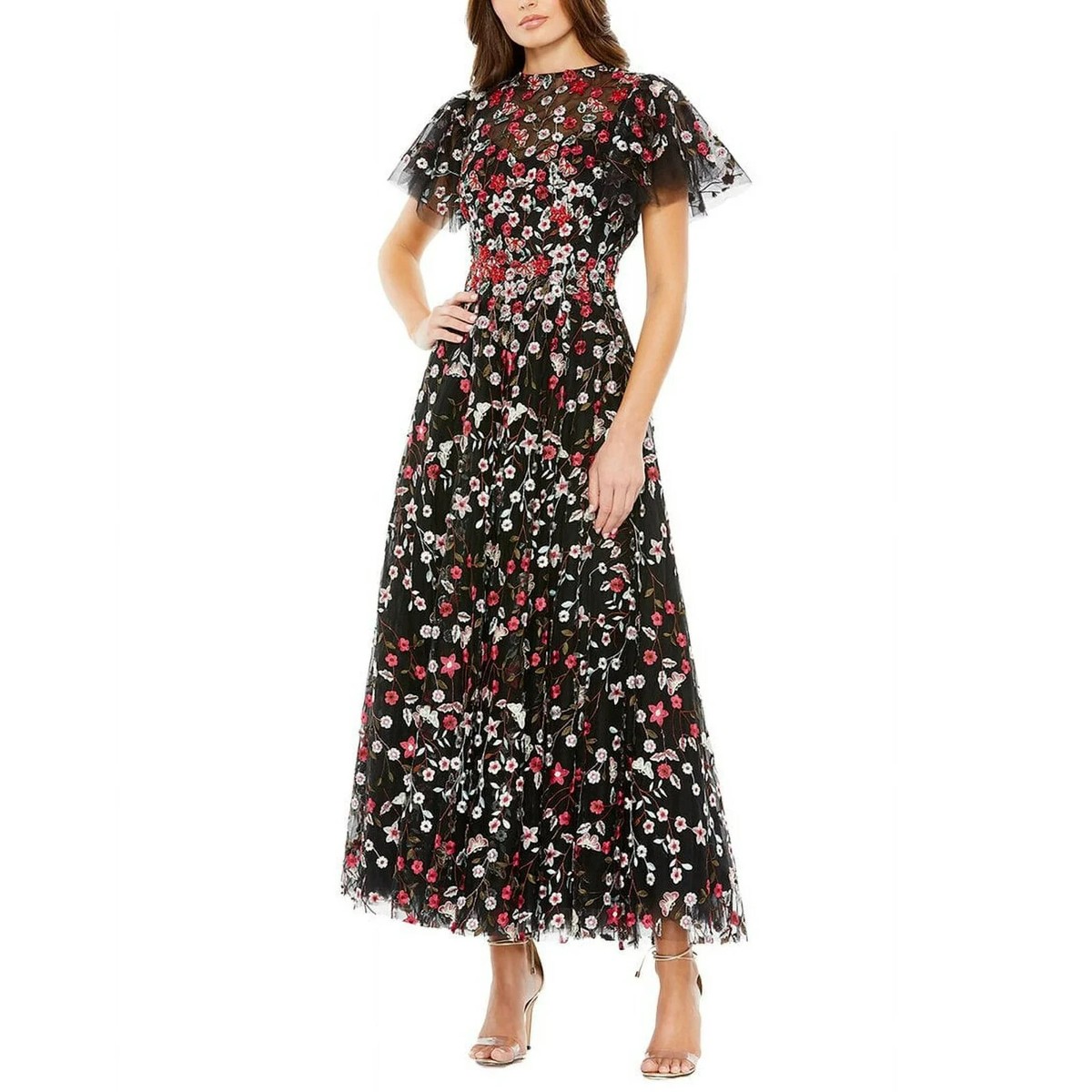 NEW, MAC DUGGAL Embellished Butterfly Tea Length A-Line Dress Size 18 #WD239