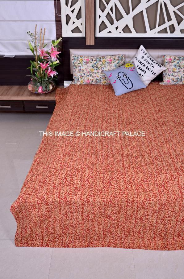 Indio Diseño Cachemira Kantha Trabajo Colcha Manta Algodón Reina Colcha