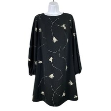 A New Day Womens Black Floral Boat Neck Balloon Long Sleeve Shift Dress Small