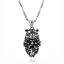 Mens Viking Tribal Wolf Head Skull Pendant Necklace Men Stainless Steel Gift