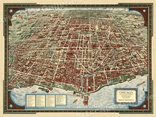 1930s “Chicago” Vintage Style Panoramic Birds-eye View Map - 18x24
