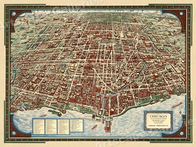 1930s  Chicago  Vintage Style Panoramic Birds-eye View Map - 18x24