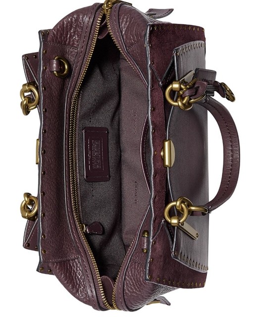 Coach 35617 Border Rivets Mixed Leather Dreamer Satchel Oxblood for