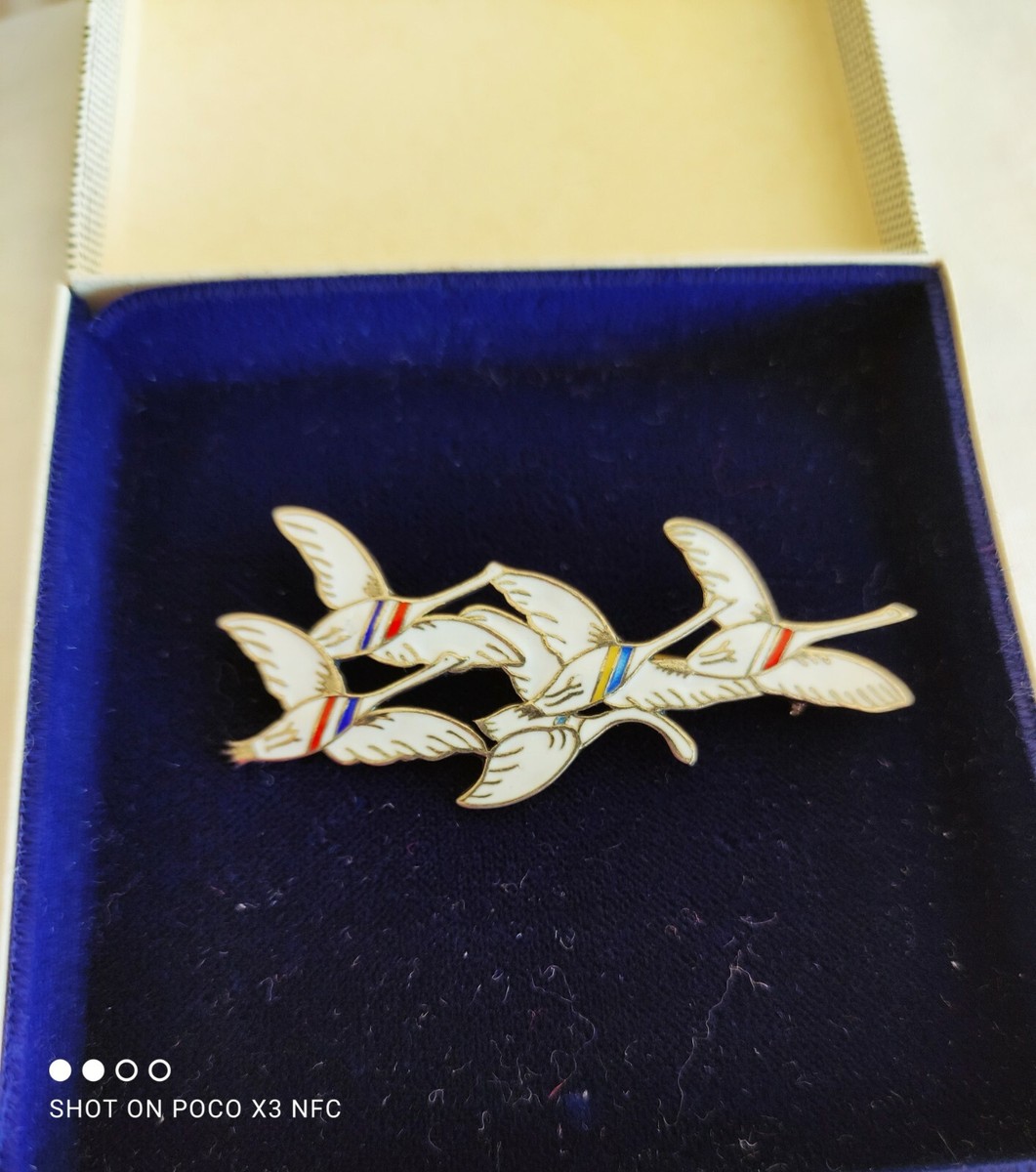 Broche Ancienne émaillée Erik Magnussen - Décor Cygnes Danois, Argent Sterling - Occasion