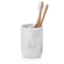 White Marble Toothbrush Holder Modern Bathroom Accessory By Essentra Home
