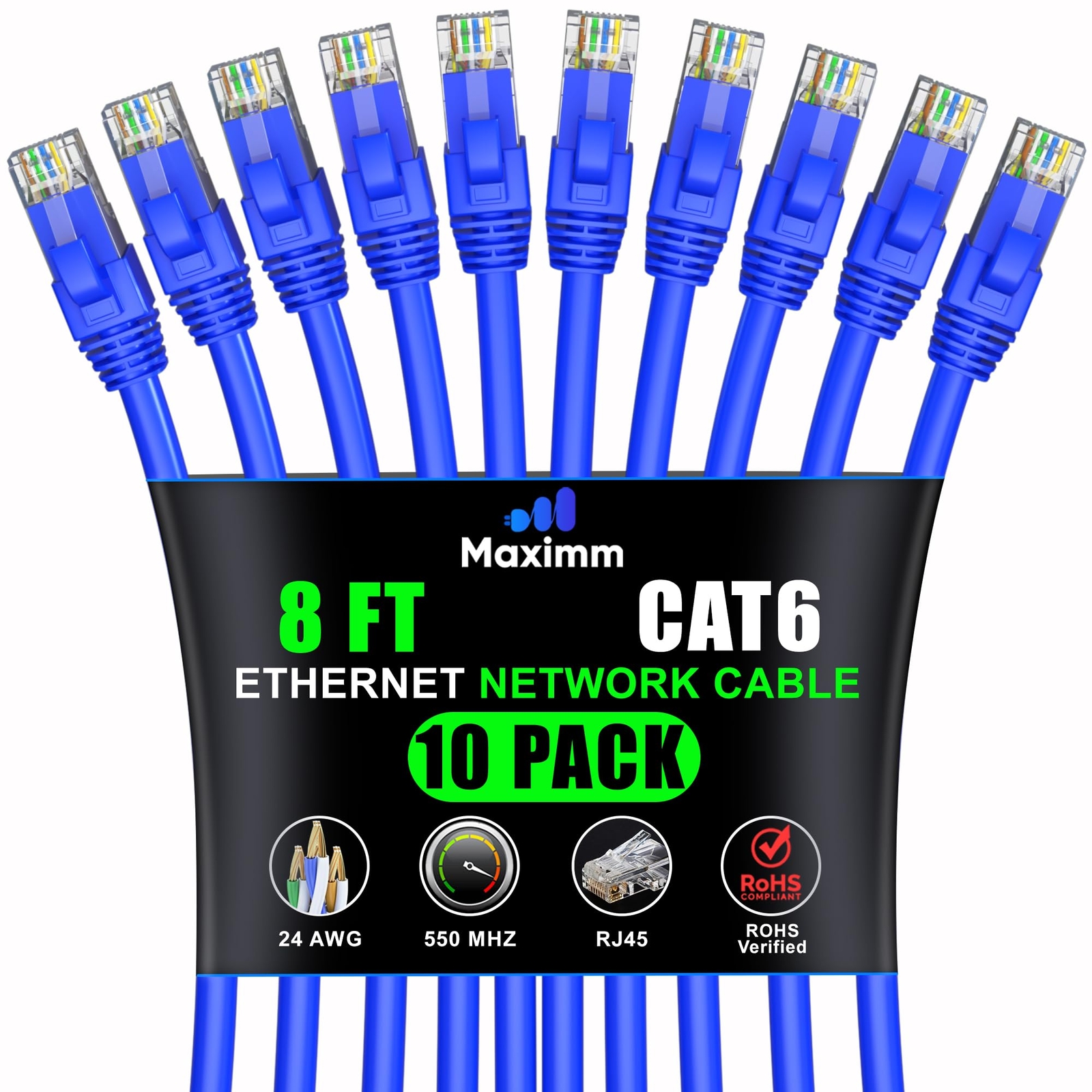 8 ft Cat6 Ethernet Cable 10-Pack High-Speed LAN Internet Patch Cables-image
