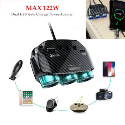 Car Lighter Socket Splitter Dual USB Auto QC3.0 Charger Power Adapte Newly Kit