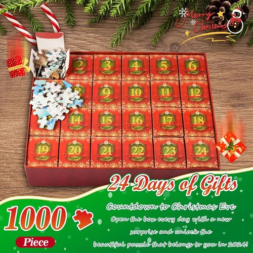 2024 Christmas Advent Calendar Jigsaw Puzzles,24 Days Surprise Multicolor - Picture 4 of 8