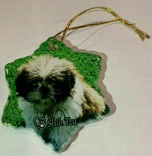 Shih Tzu Dog Porcelain Star Shaped Christmas Ornament New