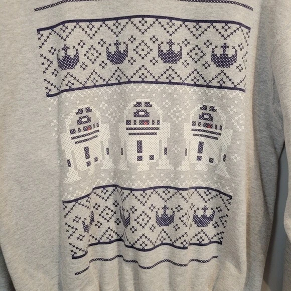 Star Wars Navidad R2-D2 Fair Isle Cuello Redondo Sudadera Suéter Gris Azul Talla M Foto 4 de 4