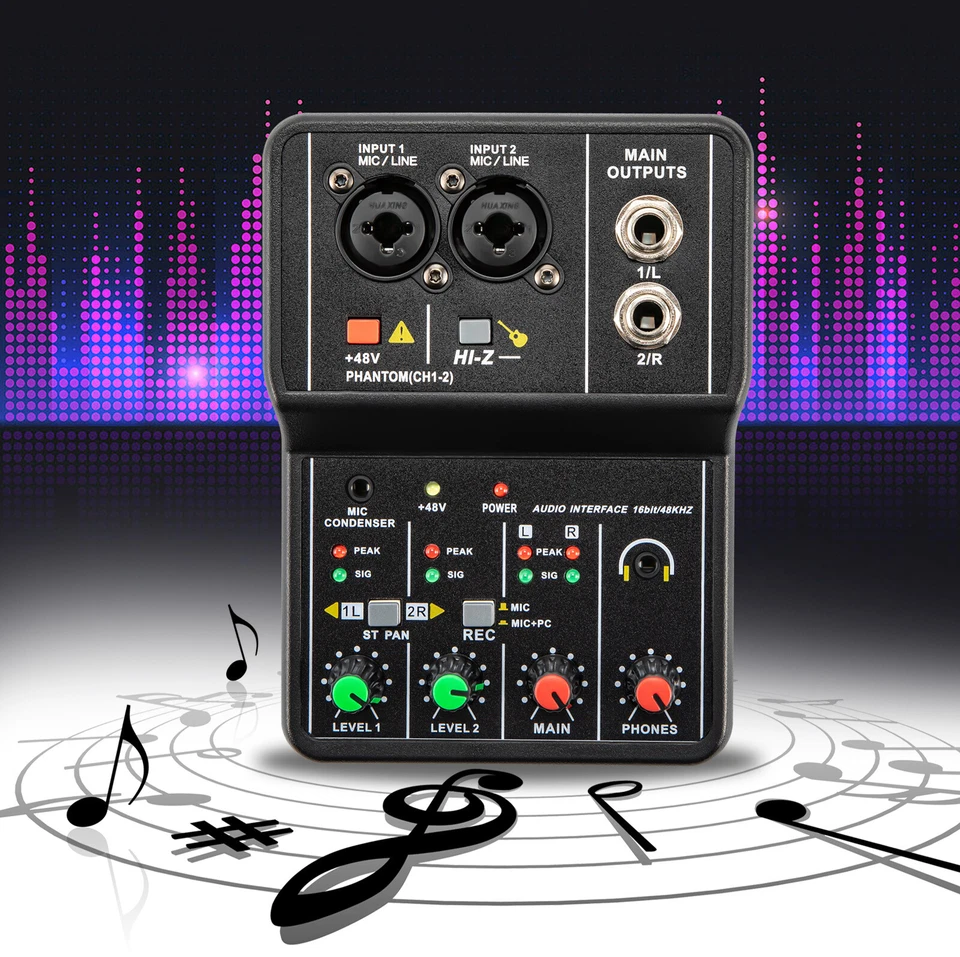 4/2 Channel Mini Audio Mixer Bluetooth USB DJ Console + Sound Card Studio Mixer - Image 4 of 4