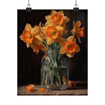 Orange Daffodil Flower Art Print, Flower Painting, Flower Décor, Floral Art