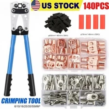 140PCS Copper Lugs Ring Terminals Bare Battery Welding Crimp Wire Connectors Kit