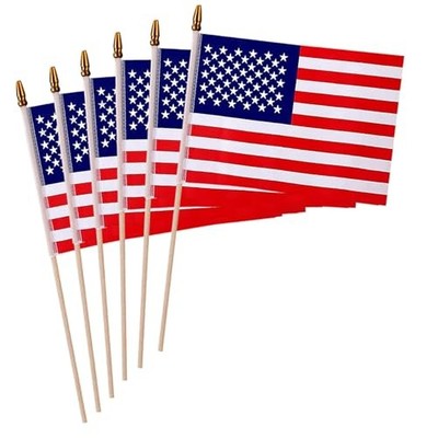 6 Pack Small American Flags - 4x6 Inch Mini USA Hand Held Stick Flag with