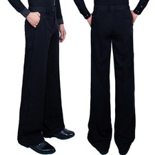 Men Ballroom Dance Pants Practice Trousers Latin Salsa Modern Stretch Black Long