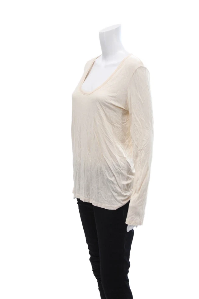 The Row Womens Scoop Neck Long Sleeve Basic Tee Top Beige Size M - Image 2 of 4