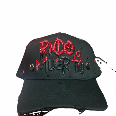 Black & Red Embroidered Rico Muerto Baseball Cap, Adjustable One Size