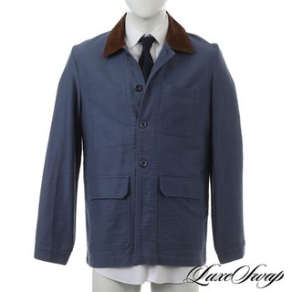 #1 MENSWEAR Drakes X Arpenteur Made in France Sea Blue Cord Collar Chore Coat M