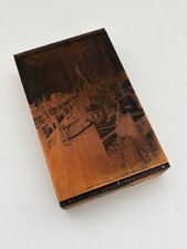 Vintage Copper Printing Plate Harbor Scene Etching Engraving Block Antique