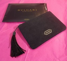 BVLGARI Parfums Beauty Pouch Black Faux Suede Makeup Bag NEW w/ DEFECT