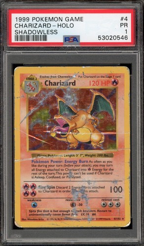 Pokemon Charizard Holo 4/102 Base Set Shadowless PSA 1