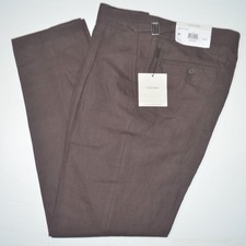 NWT CALVINK KLEIN Slim Fit Linen Cotton Brown Single Pleat Dress Pants 33 x 32