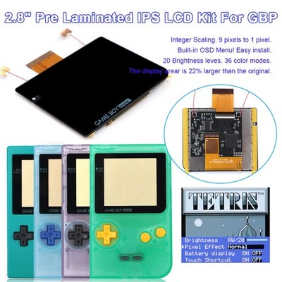 2.8'' Laminated IPS LCD For Gameboy Pocket 480x432 Integer Scaling Backlight Kits