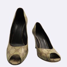 Gucci GG Logo Canvas Wedge Heels - 235 mm
