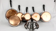 Vintage REVERE WARE Copper Bottom 10 Piece Cookware Lot 3 Pots 3 Pans 4 Lids USA