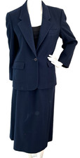 Vintage Evan-Picone 100 Wool Skirt Suit 10 Blue Dark Academia Corporate Goth EUC