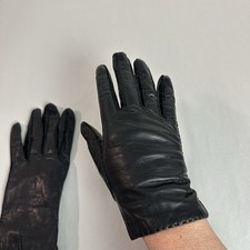Vintage Black Leather and Shearling Winter Gloves Womens Size 7