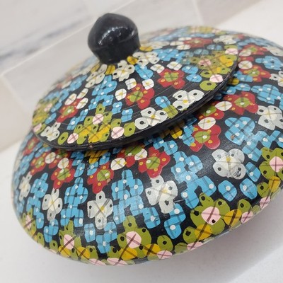 Vintage Morocco Hand Painted Wooden Lidded Spice Jar from Agadir Beach